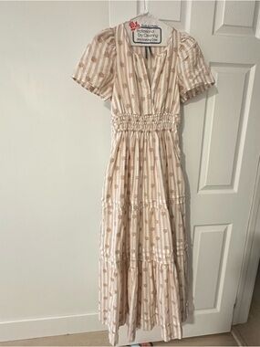 Anthropologie dress Cream Floral Stripe Smocked-Waist Maxi Dress size XXS